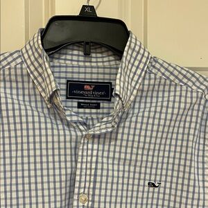Vineyard Vines White and Blue Plaid Men's Shirt